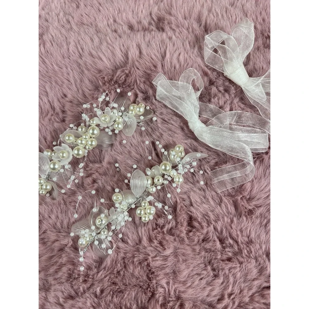 Flowers Girl Hair Accessories 2 Pcs Crystal Pearls  Headband Bridal Wedding Hair